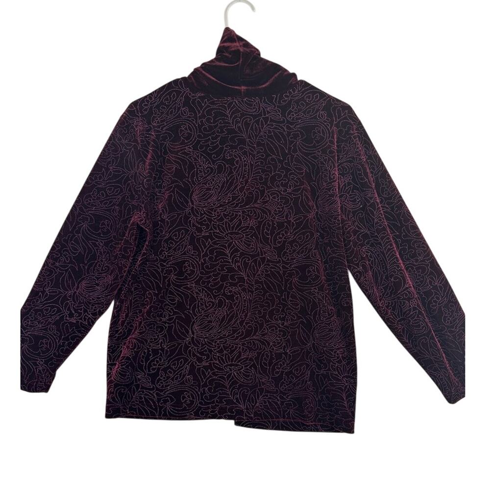 Coldwater Creek Womens Blouse Purple Floral Long Sleeve Embellished Petites PM - Picture 2 of 6